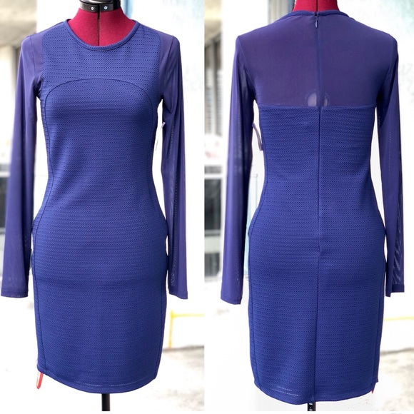 Reiss Rita Mesh Sleeves Bodycon Dress in Indigo - Picture 5 of 13